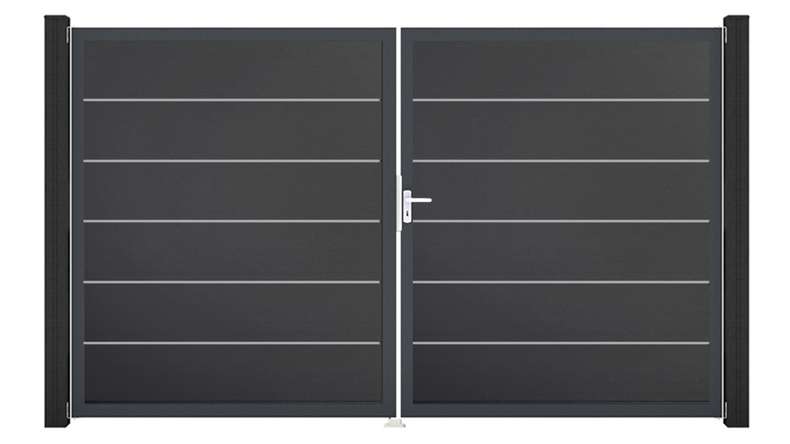planeo Gardence Simply Premium – 2-leaf PVC gate in anthracite grey with aluminium frame, 300 x 180 cm