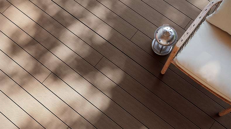planeo LineWood WPC Solid decking board - Dark brown 3m grooved/grooved