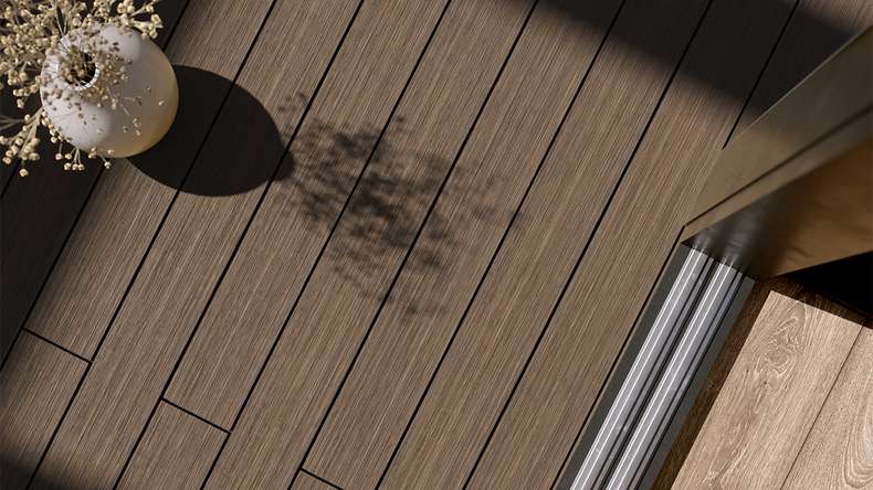 planeo AntikWood WPC decking board solid - Light brown 3m antique aged