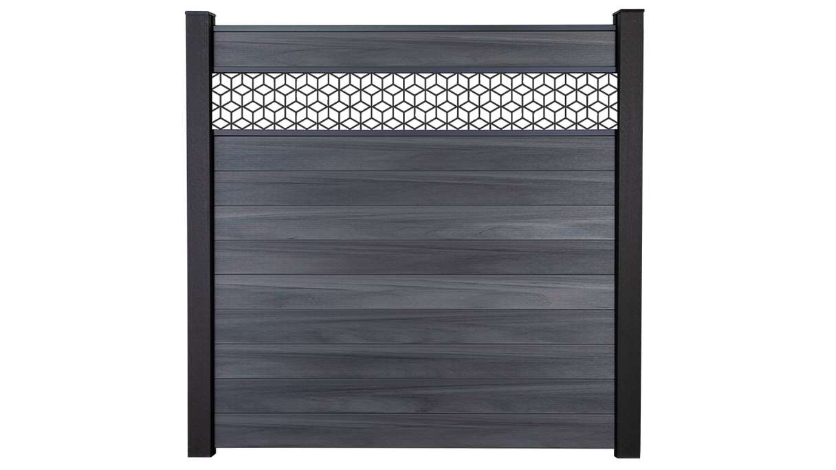 planeo Gardence Strong - BPC plug-in fence Cube stone grey co-ex 180 x 180 cm