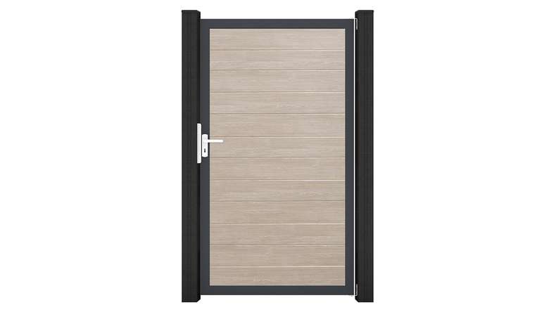 planeo Gardence Simply Small – Sheffield Oak universal PVC gate with aluminium frame, 100 x 180 cm