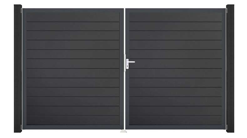 planeo Gardence Simply Small – 2-panel PVC gate in anthracite grey with aluminium frame, 300 x 180 cm