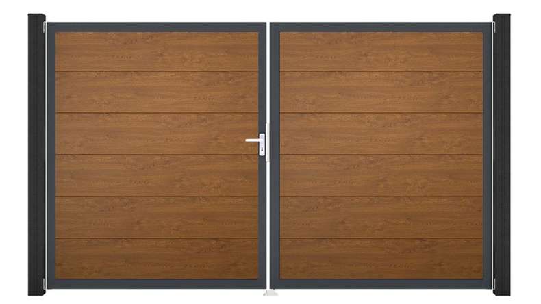 planeo Gardence PVC door - DIN left 2-leaf Golden Oak with anthracite aluminium frame