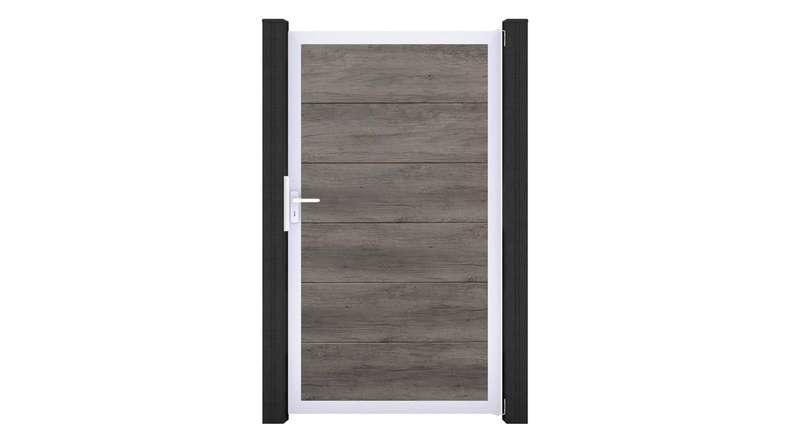 planeo Gardence Simply – Monument Oak universal PVC gate with aluminium frame, 100 x 180 cm