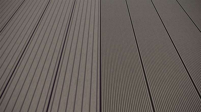 planeo LineWood WPC Solid decking board - Light grey 4.20m grooved/grooved