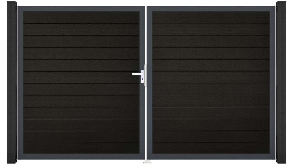 planeo Gardence Strong - BPC gate - double-leaf, black co-extruded with aluminium frame