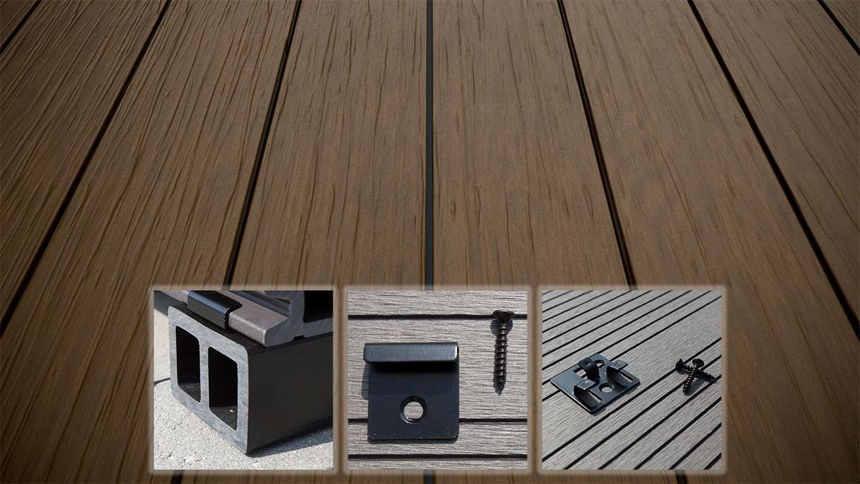 planeo AntikWood WPC decking complete set solid planks 3m (7.94m²) - Brown antique aged