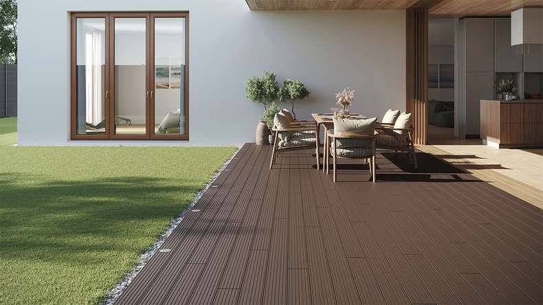 planeo LineWood WPC Solid decking board - Dark brown 3m grooved/grooved