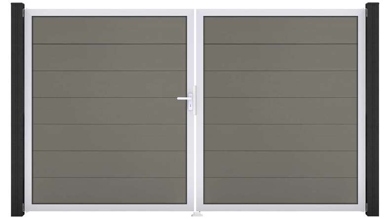 planeo Gardence Strong XL – BPC gate – double-leaf, grey with aluminium frame 