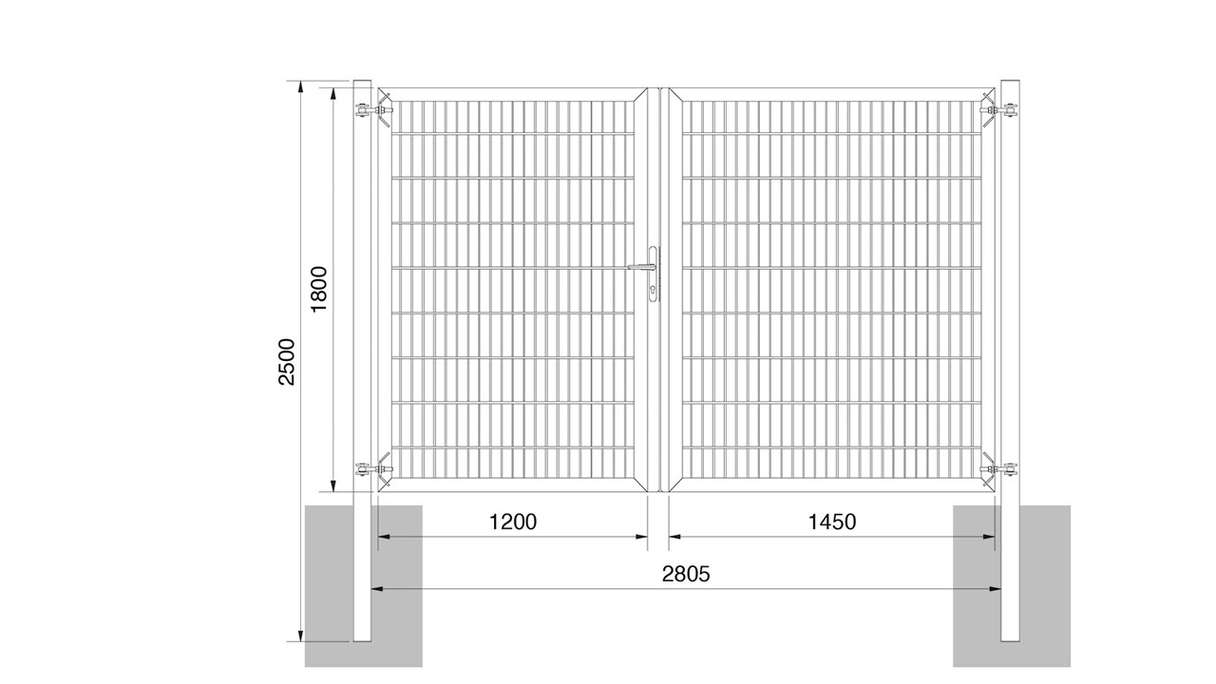 planeo universal door heavy 2-leaf asymmetric hot-dip galvanised H 1800 x W 2650 incl. gateposts