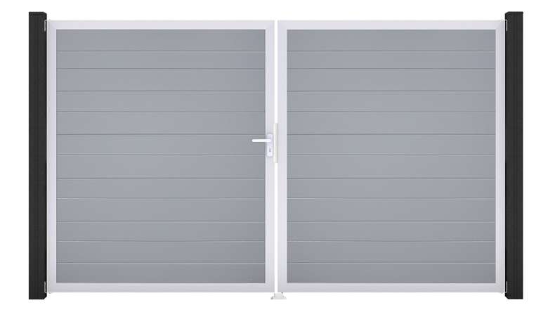 planeo Gardence Simply Small - PVC door - DIN left 2-leaf silver-grey with silver-aluminium frame | EV1 300 x 180 cm