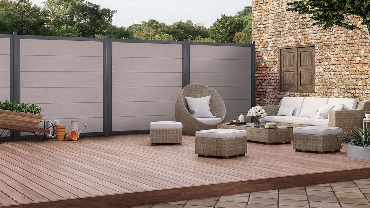 planeo Viento - garden fence square Bi-Color Sand with aluminium frame in anthracite