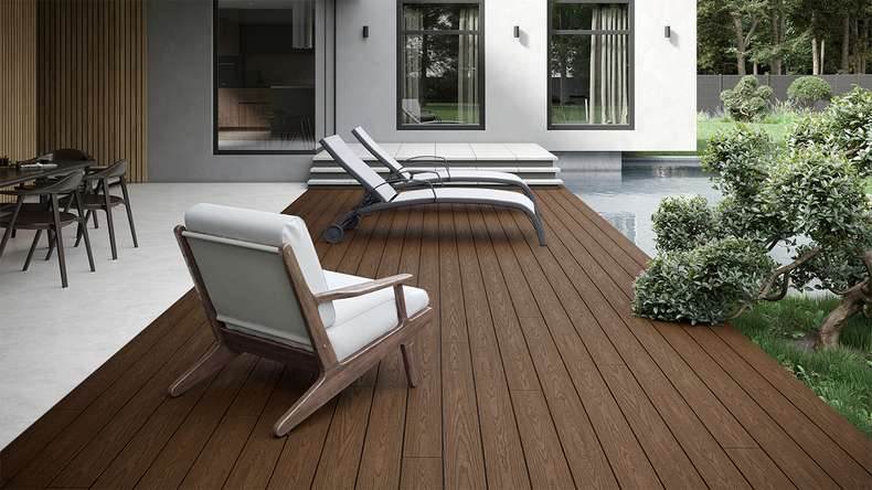 planeo CoEXWood WPC solid coated decking board - Light brown/Dark brown 3m structured