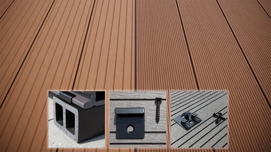 planeo LightWood WPC decking complete set hollow chamber planks - light brown grooved/grooved
