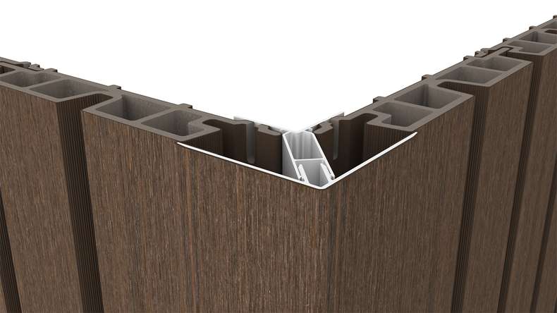 planeo LINEA – Aluminium CoEx external corner profile, Ipe Brown, 3000 x 66 x 66 mm