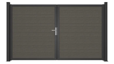 planeo Gardence Simply Guard – PVC gate – double-leaf, Grey Ash Cut with aluminium frame, 300 x 180 cm