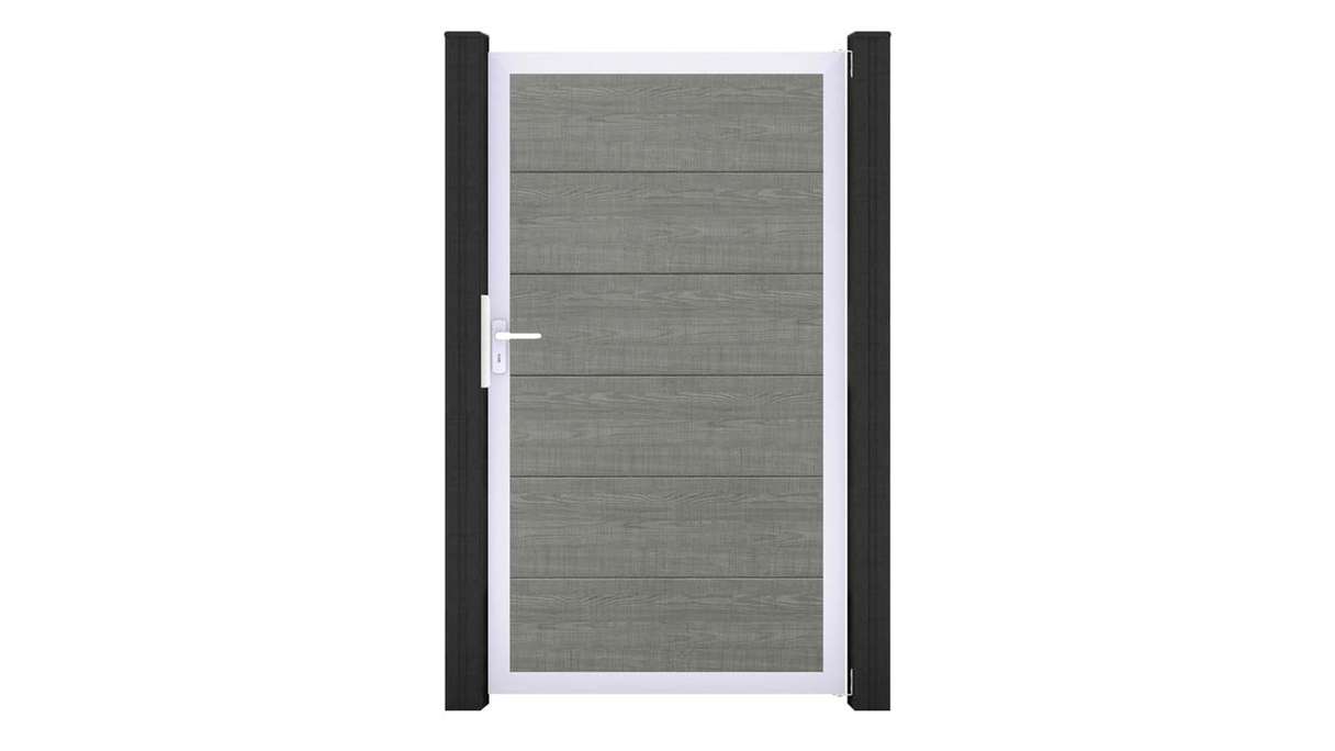 planeo Gardence Simply – PVC Universal Gate, Grey Ash Cut, with aluminium frame, 100 x 180 cm