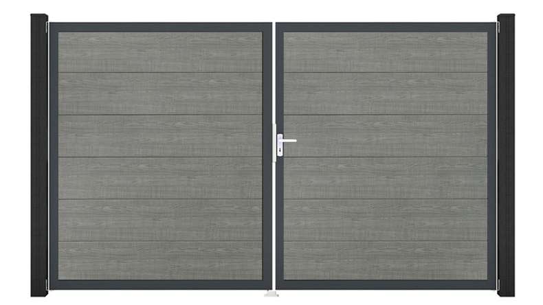 planeo Gardence Simply – 2-leaf PVC gate in Grey Ash Cut with aluminium frame 