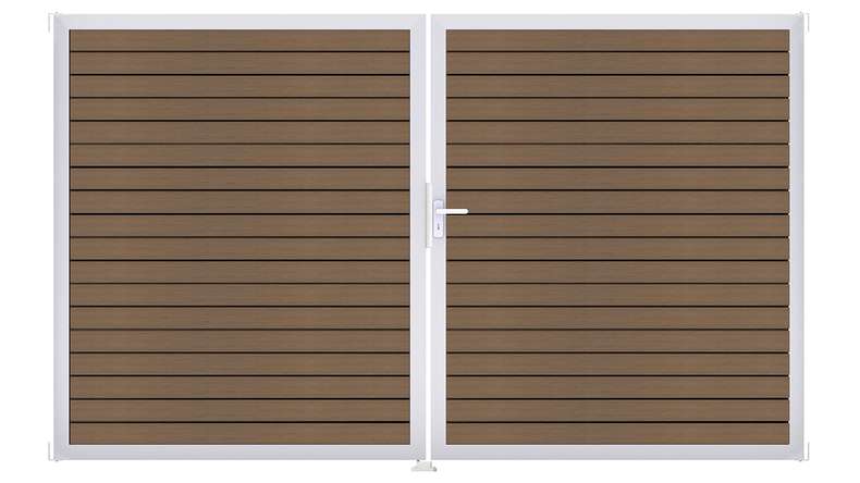 planeo Gardence Trendy – BPC Rhombus Gate – 2-leaf, teak co-ex with aluminium frame