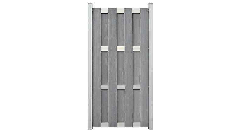 planeo Gardence Premade - BPC garden fence on edge stone grey co-extruded 84.3 x 180cm with EV1 silver crossbars
