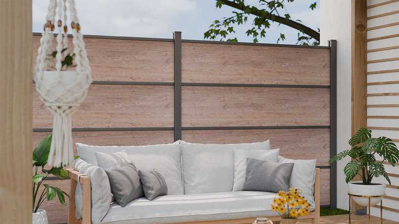 planeo Gardence Resistant - HPL plug-in fence wood look 180 x 183 cm