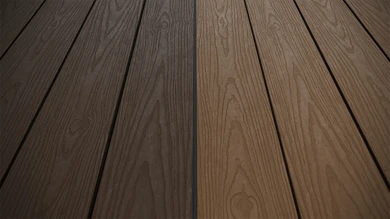planeo CoEXWood WPC solid coated decking board - Light brown/Dark brown 3m structured