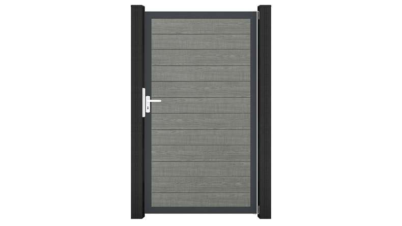 planeo Gardence Simply Small – PVC Universal Gate in Grey Ash Cut with aluminium frame, 100 x 180 cm
