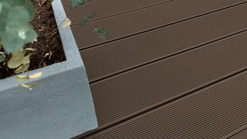 Complete set TitanWood 5m hollow core plank grooved structure dark brown 55.5m² incl. Alu-UK