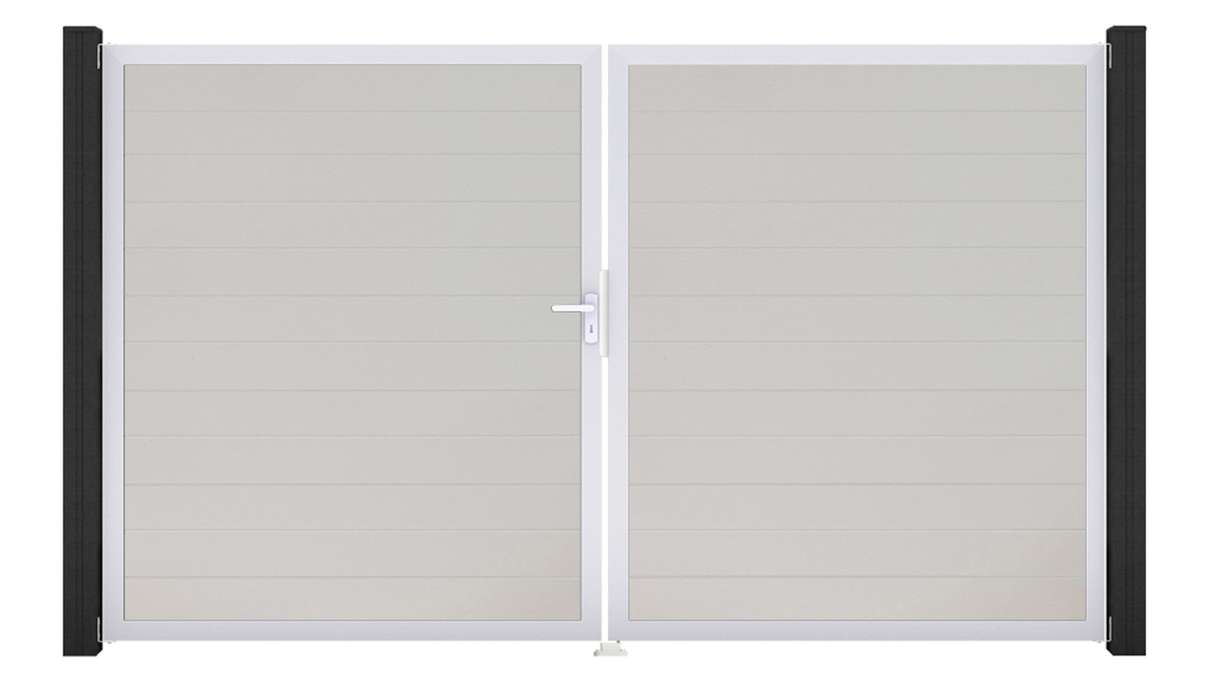 planeo Gardence Simply Small – 2-panel white PVC gate with aluminium frame, 300 x 180 cm