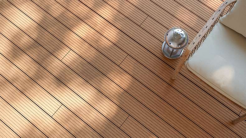 planeo LineWood WPC Solid decking board - Light brown 4.80m grooved/grooved