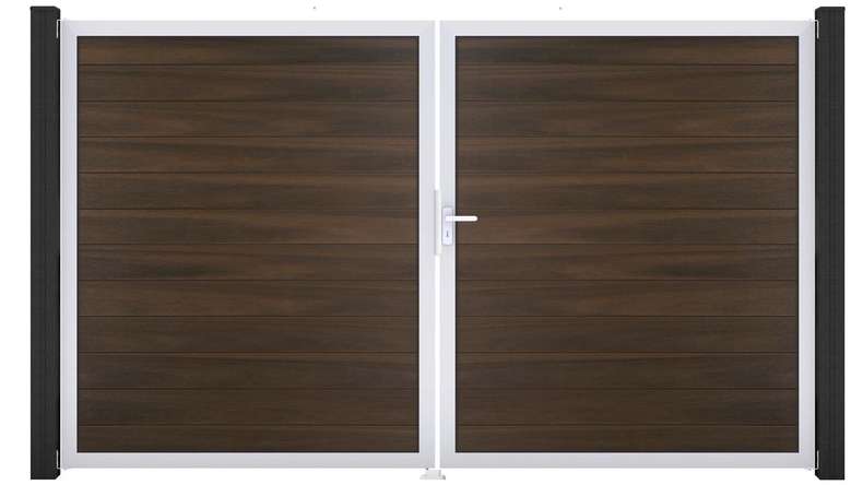 planeo Gardence BPC door - DIN right 2-leaf walnut co-ex with silver aluminium frame