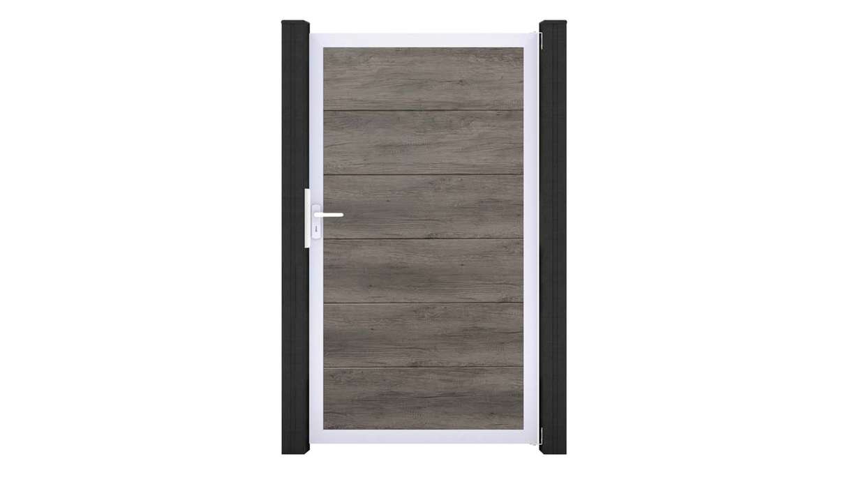 planeo Gardence Simply – Monument Oak universal PVC gate with aluminium frame, 100 x 180 cm