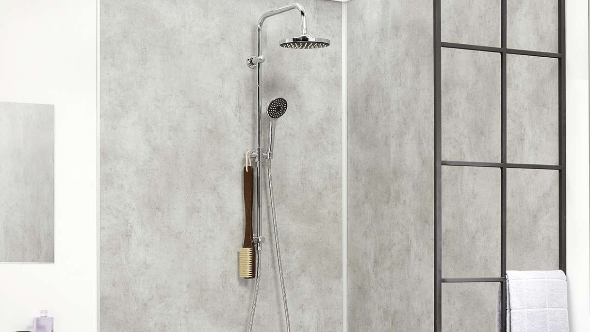 planeo StrongWall - Plastic wall panelling XL Wash Cement 260 x 90 cm