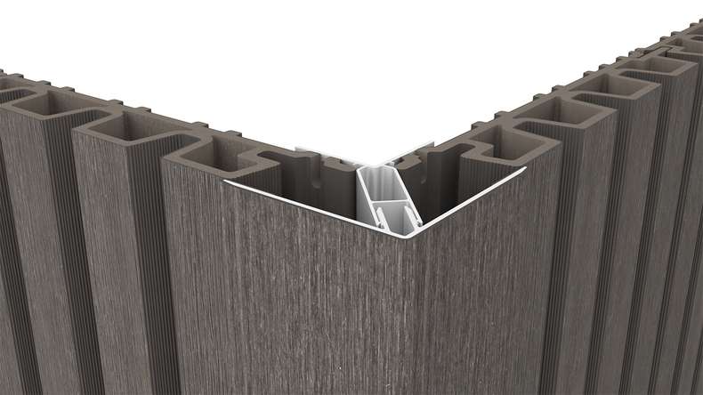 planeo LINEA – Aluminium CoEx external corner profile, dark grey, 3000 x 66 x 66 mm