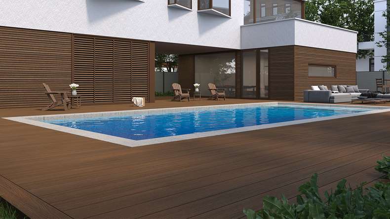 planeo MAXLine Nature - WPC CoEx coated XL decking board hollow chamber - Ipe Brown 3m textured/smooth brushed
