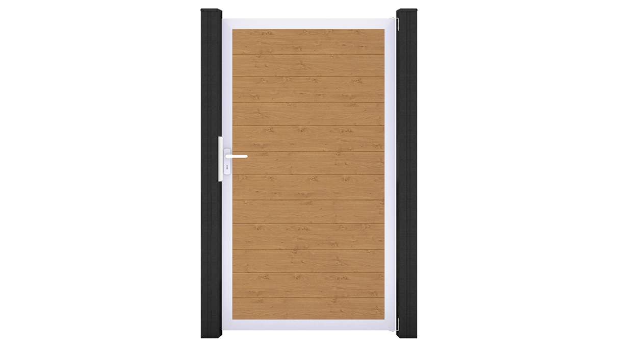 planeo Gardence Simply Small – Universal PVC Gate in Natural Oak with Aluminium Frame, 100 x 180 cm
