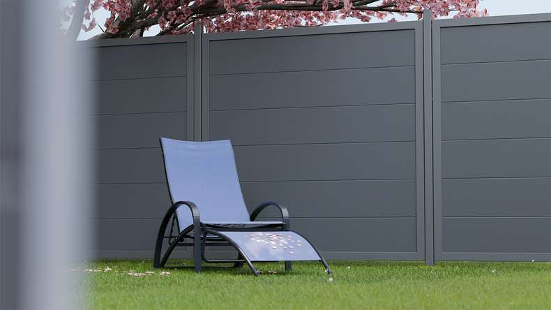planeo Gardence Simply Guard - PVC garden fence anthracite grey with aluminium frame in anthracite 180 x 180 cm