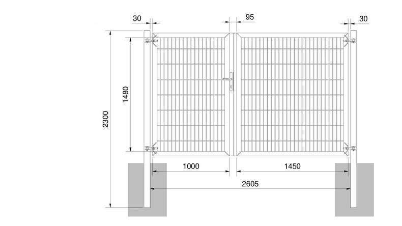 planeo universal door heavy 2-leaf asymmetric hot-dip galvanised H 1600 x W 2450 incl. gateposts