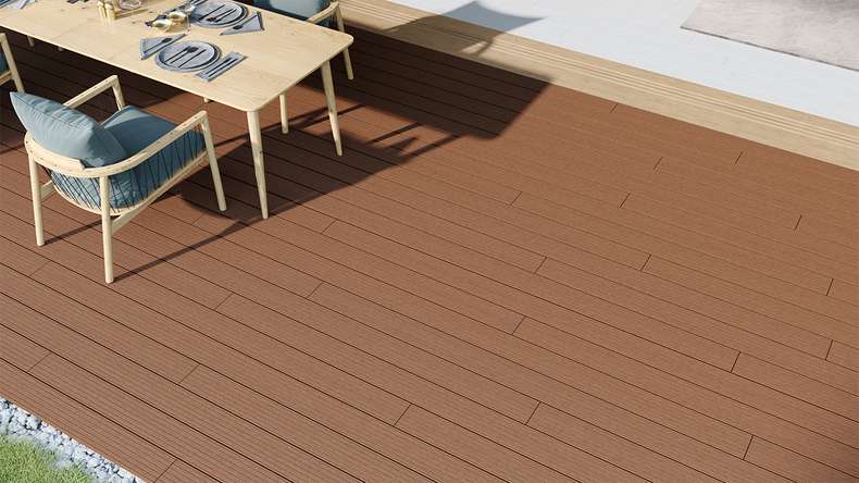 planeo LineWood WPC Solid decking board - Light brown 4.80m grooved/grooved