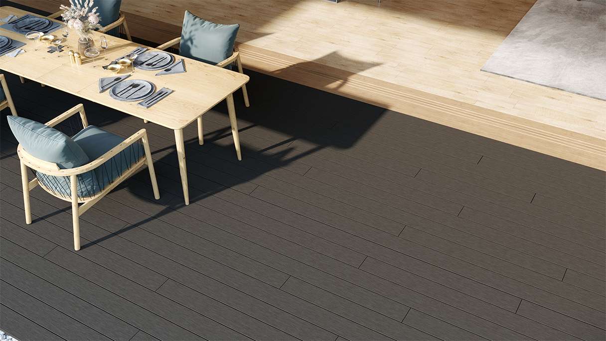 planeo LightWood WPC decking board hollow chamber - Dark grey 3m fine grooved/grooved