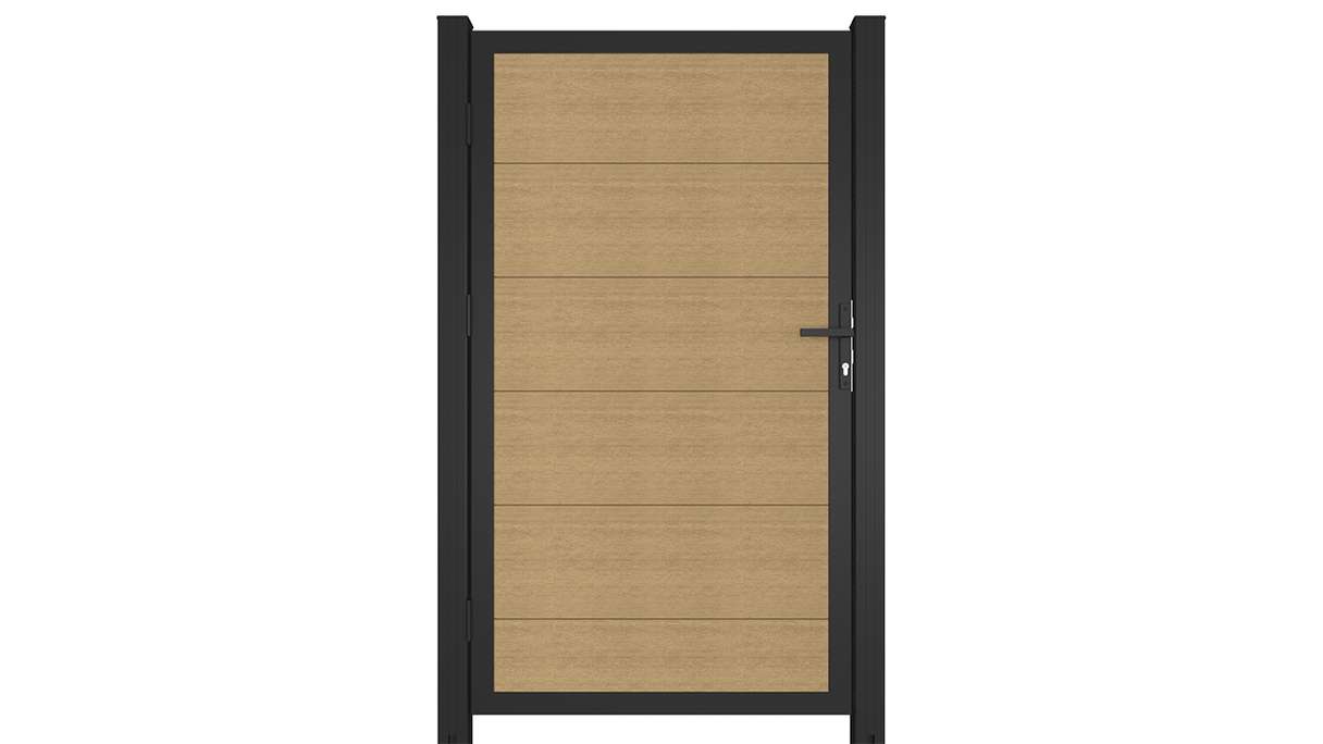 planeo INFINITY XL-Board - WPC CoEx universal door sand with anthracite aluminium frame 100 x 180