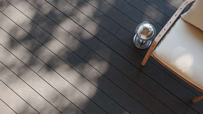 planeo LightWood WPC decking complete set hollow chamber planks - dark grey grooved/grooved