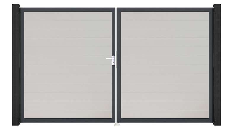 planeo Gardence Simply Small - PVC door - DIN left 2-leaf white with anthracite aluminium frame | DB703 300 x 180 cm