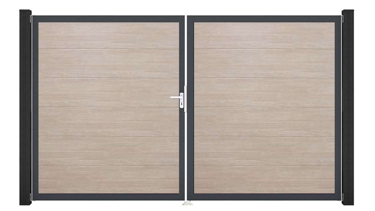 planeo Gardence Simply – 2-panel PVC gate in Sheffield Oak with aluminium frame 