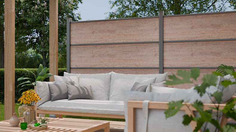 planeo Gardence Resistant - HPL plug-in fence wood look 180 x 183 cm