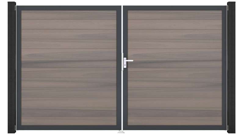 planeo Gardence Strong – BPC gate – double-leaf, bi-colour co-extruded with aluminium frame