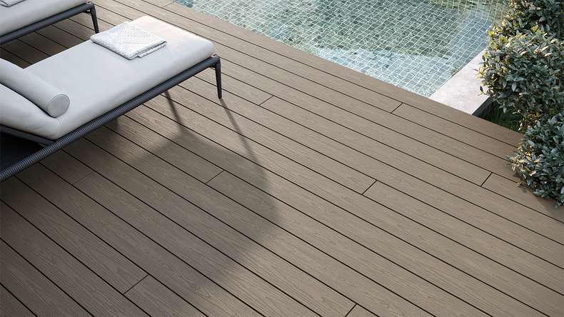 planeo CoEXWood WPC solid coated decking board - Grey/Cement 3m structured