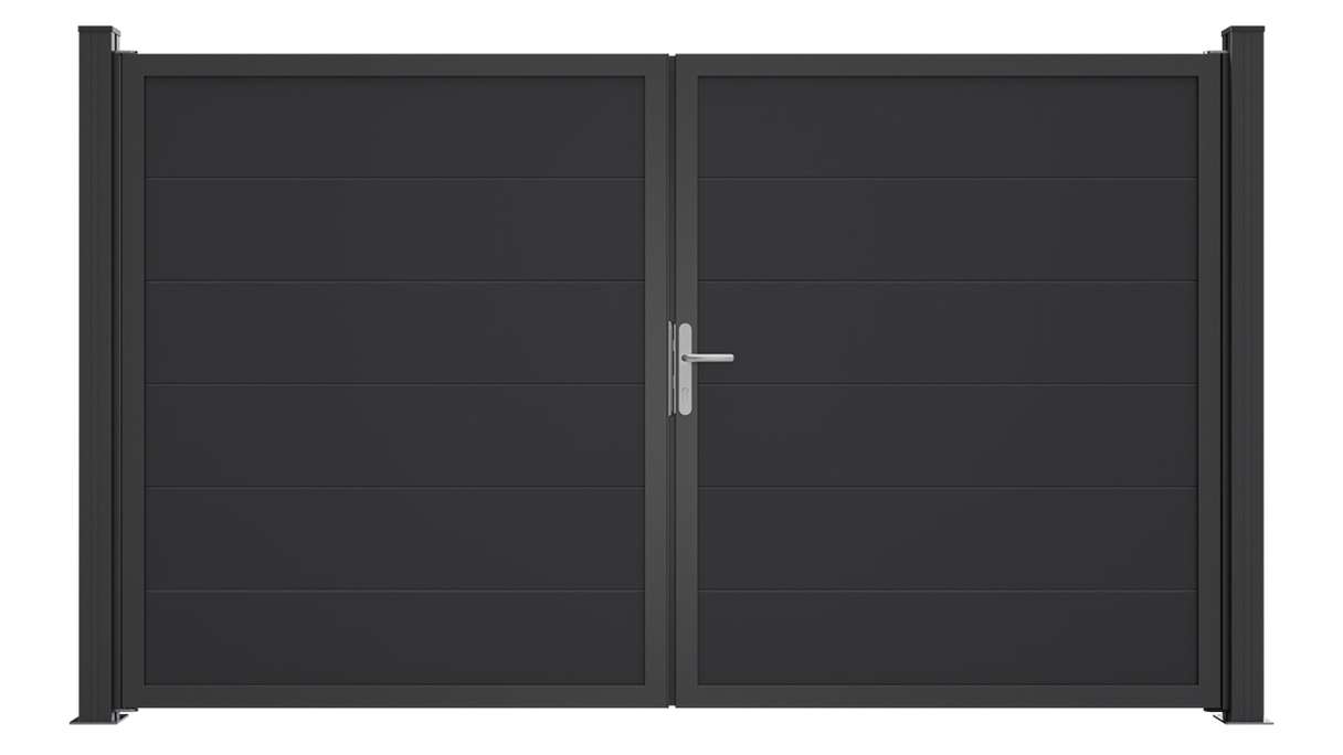 planeo Gardence Simply Guard – PVC gate – double-leaf, anthracite grey with aluminium frame, 300 x 180 cm