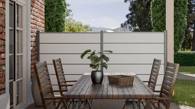 planeo Gardence Simply Premium - PVC plug-in fence white with pilaster strips in anthracite 180 x 180 cm