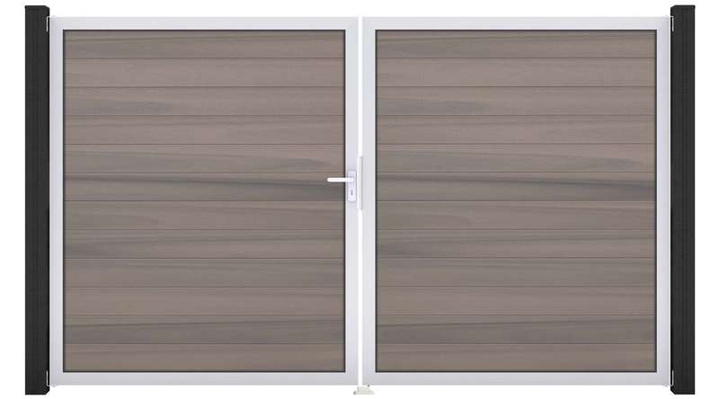 planeo Gardence Strong – BPC gate – double-leaf, bi-colour co-extruded with aluminium frame